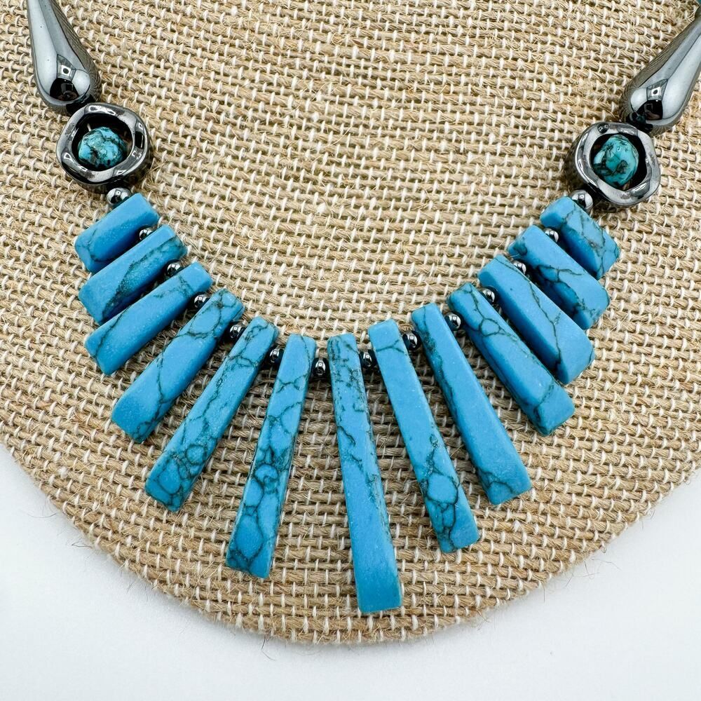 Vintage Turquoise Hematite Statement Necklace Sou… - image 5